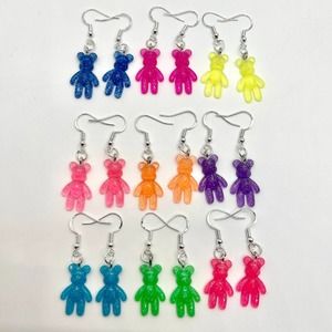 Mini Gummy Bear Earrings - Glitter Earrings - Rainbow Earrings - Teddy Bear Ear